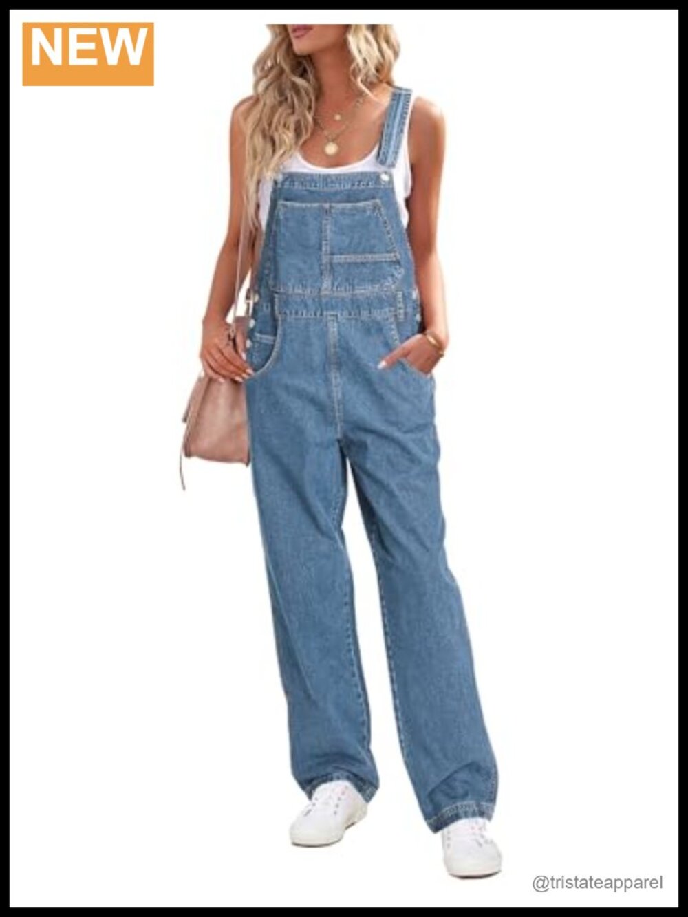 Loose Fit Denim Bib Overalls Wide Leg Stretchy Jean Jumpsuit